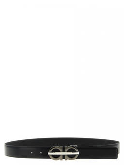 Ferragamo - Black Gancini Solid Reversible Belt