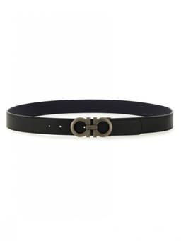 Ferragamo - Black Gancini Cut To Size Reversible Belt (34)