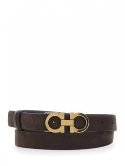Ferragamo - Dark Brown Textured Reversible Belt