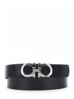 Ferragamo - Black Textured Reversible Buckle Belt