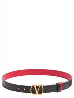 Valentino Garavani - Black/Red Reversible Logo Buckle Textured Belt