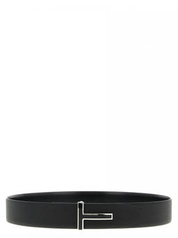 Tom Ford - Black Reversible Buckle Textured Belt