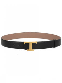 TOD'S - Black T Logo Buckle Belt