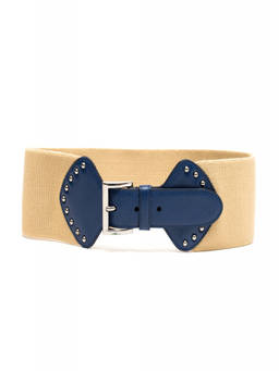 PRADA - Beige Blue Studded Buckle Belt (30)