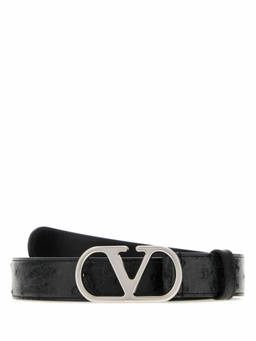 Valentino Garavani - Black Vlogo Signature Textured Belt