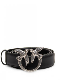 Pinko - Black Love Birds Solid Buckle Belt
