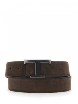 TOD'S - Brown T Buckle Reversible Belt