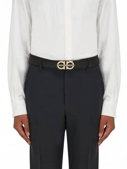Ferragamo - Black Logo Buckle Textured Belt