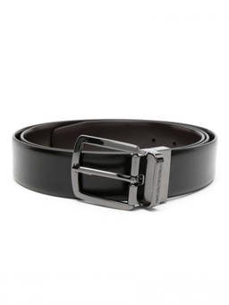 EMPORIO ARMANI - Black Solid Reversible Belt