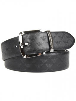 EMPORIO ARMANI - Black Signature Logo Buckle Belt