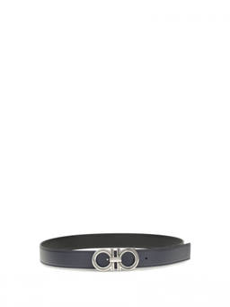Ferragamo - Navy Blue Textured Reversible Belt
