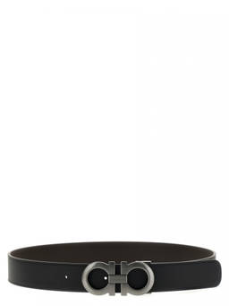 Ferragamo - Black Gancini Solid Reversible Belt