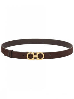 Ferragamo - Dark Brown Textured Reversible Belt
