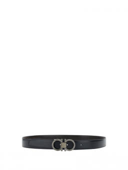 Ferragamo - Black Gancini Solid Reversible Belt