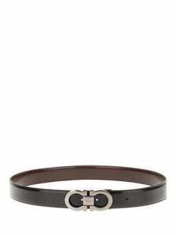 Ferragamo - Black Gancini Solid Reversible Belt