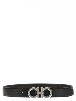 Ferragamo - Black Gancini Solid Reversible Belt