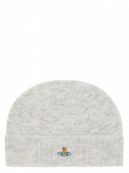 Vivienne Westwood - Light Grey Logo Textured Beanie Hat
