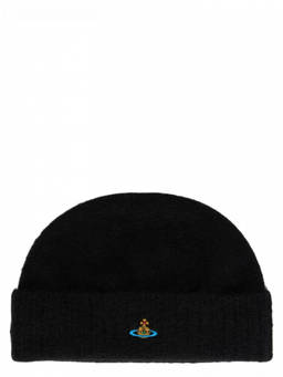 Vivienne Westwood - Black Logo Textured Beanie Hat