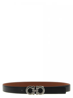 Ferragamo - Black Brown Gancini Reversible Belt