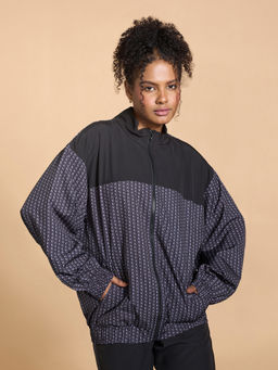 Kica - Oversized Printed Bomber Jacket With Side Pockets And Colourblock Panel