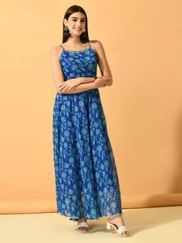 MYSHKA - Women Blue Fit And Flare Party Dress