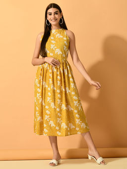 MYSHKA - Women Yellow Fit And Flare Party Dress