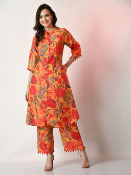 MYSHKA - Women Yellow Printed Kurta & Palazzo (Set of 2)