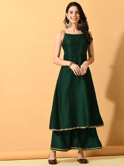 MYSHKA - Women Green Solid Party Kurta & Palazzo (Set of 2)