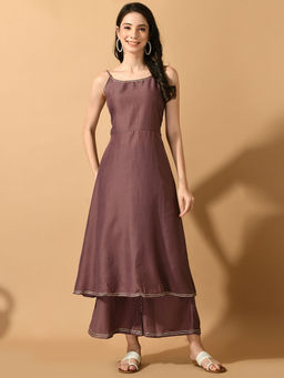 MYSHKA - Women Mauve Solid Party Kurta & Palazzo (Set of 2)