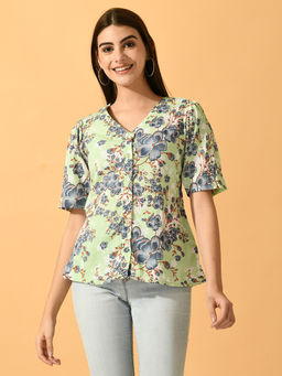 MYSHKA - Women Lime Green Printed Party Top