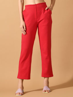 MYSHKA - Women Red Straight Fit Party Trouser