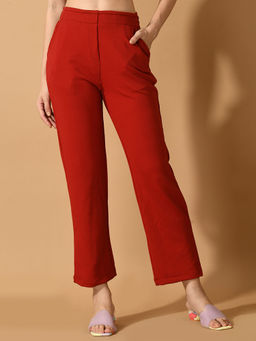 MYSHKA - Women Maroon Straight Fit Party Trouser