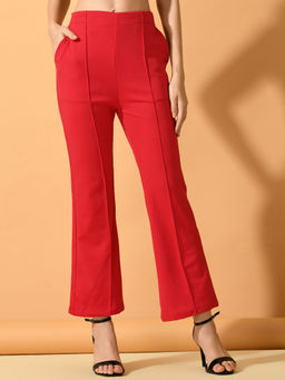 MYSHKA - Women Red Flared Party Trouser