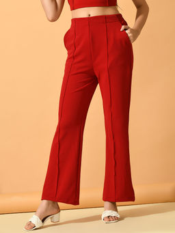 MYSHKA - Women Maroon FlaMaroon Party Trouser