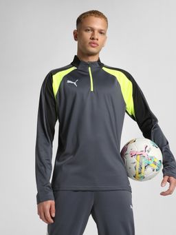 Puma - Grey Individual Liga Quarter-Zip Men's Slim Fit Football T-shirt