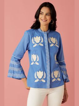 BOHO-CHIC By Sukriti Jain - Blue Floral Embroidered Shirt