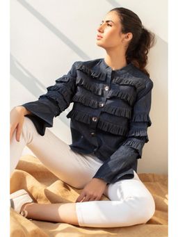 BOHO-CHIC By Sukriti Jain - Blue Ruffle Detailed Denim Shirt
