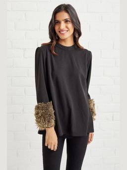 BOHO-CHIC By Sukriti Jain - Black Fur Trimmed Top