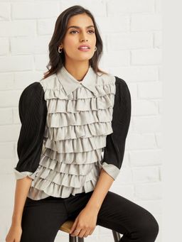 BOHO-CHIC By Sukriti Jain - Grey Beautifully Crafted Ruffled Top