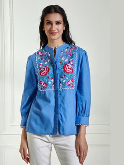 BOHO-CHIC By Sukriti Jain - Blue Floral Embroidered Top