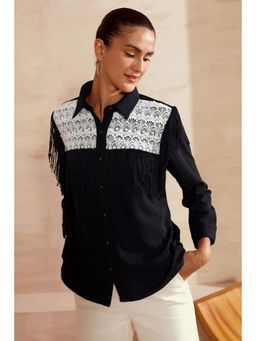 BOHO-CHIC By Sukriti Jain - Black Tassels And Lace Inserted Shirt