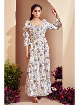 BOHO-CHIC By Sukriti Jain - White Tiered Floral Maxi Dress