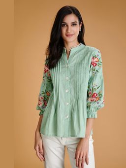 BOHO-CHIC By Sukriti Jain - Green Floral Embroidered Top