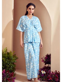 BOHO-CHIC By Sukriti Jain - Blue Floral Printed Top And Palazzo Set