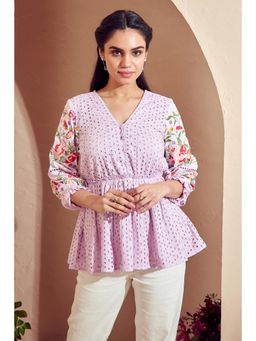 BOHO-CHIC By Sukriti Jain - Purple Springtime Broderie Embroidered Top