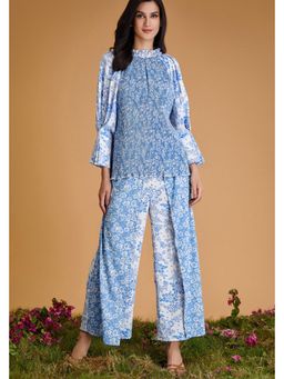 BOHO-CHIC By Sukriti Jain - Blue Summertime Printed And Pleated Top And Palazzo Set
