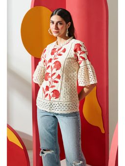 BOHO-CHIC By Sukriti Jain - Cream Striking Embroidery And Cutwork Top