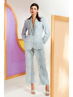 BOHO-CHIC By Sukriti Jain - Blue Printed Broderie Blazer And Pant Set