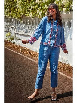 BOHO-CHIC By Sukriti Jain - Blue The Boho Chic Broderie Shirt And Pant Set