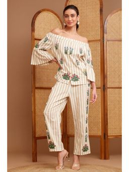 BOHO-CHIC By Sukriti Jain - Cream Off The Shoulder Dolce Top And Pant Set